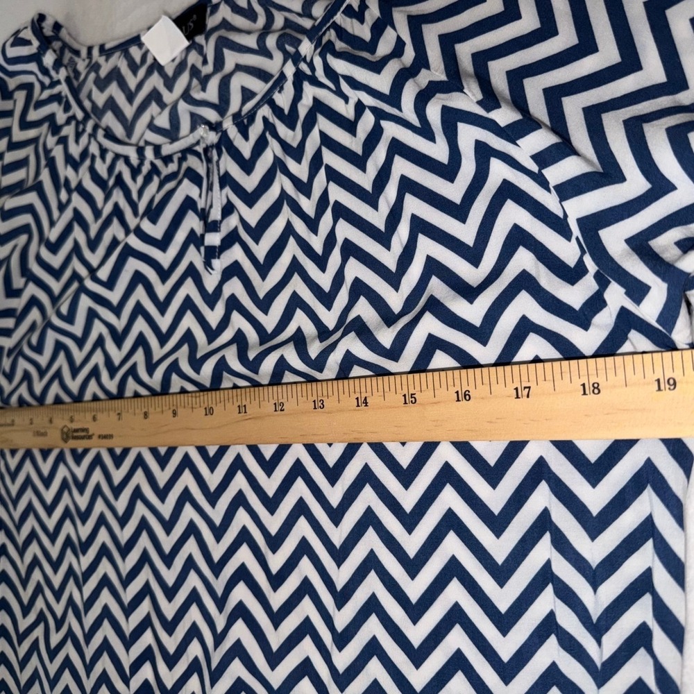 Venus Navy Blue White Chevron Zig Zag Shift Dress Long Sleeve Sz 10 - Picture 7 of 9